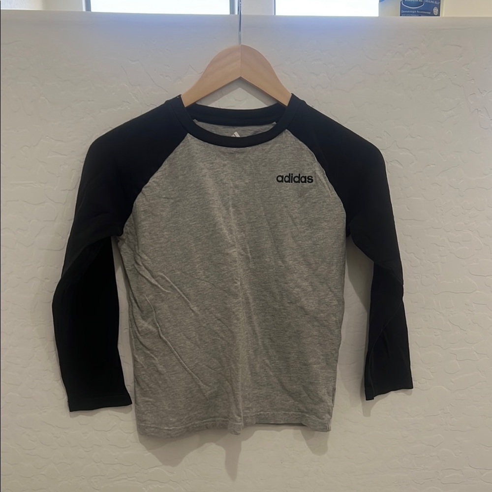 Adidas Gray and Black Long Sleeve Raglan Tee